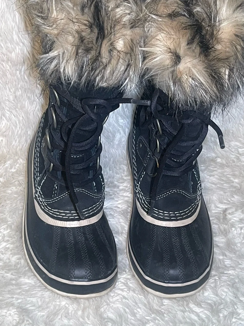 Sorel Joan artic Women’s Black Faux-Fur Trim Winter Snow Boots 6.5